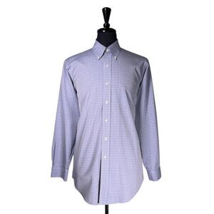 Brooks Brothers Mens Dress Shirt 16.5 34/35 Blue Plaid Check Non Iron Regent Fit